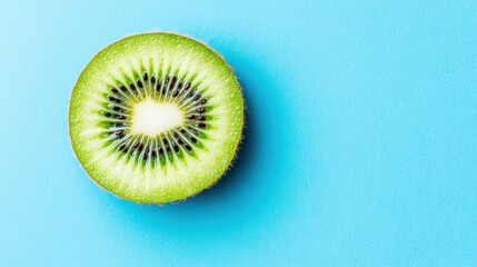 Fresh Kiwi Slice on Vibrant Blue Background