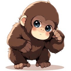 Obraz premium A cute cartoon monkey with large eyes and a playful expression.