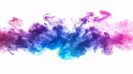 Acrylic color pigment and ink cloud in water. Abstract smoke on white background with copy space. Fancy dream cloud of ink underwater. Purple, blue and pink colors