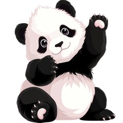 Fototapeta premium A cute cartoon panda waving, showcasing a friendly and playful demeanor.
