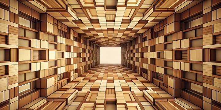 Brown and beige constructivism art background viewed from below