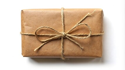 Brown craft paper wrapped parcel with hemp cord