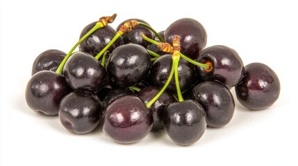 Fresh Black Cherries on White Background