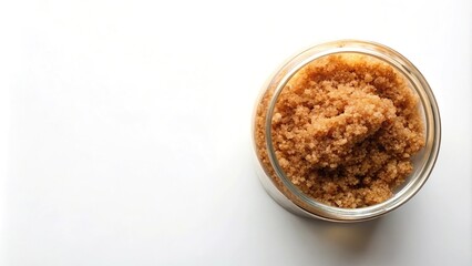 brown sugar scrub on white background with empty copy space for text