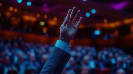 Hand Raised in Audience During Event or Presentation