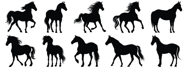 Horse silhouette set vector design big pack of animal illustration and icon