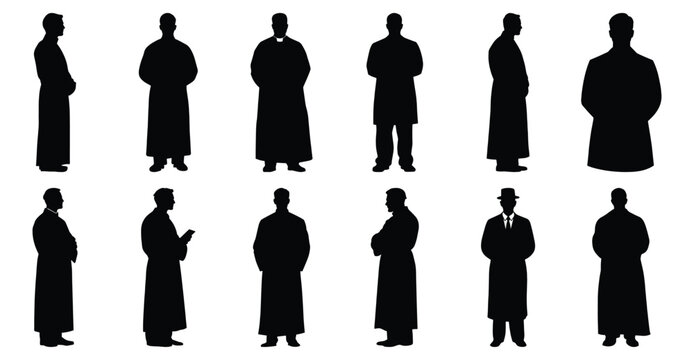 Pastor silhouettes set, priest pack of vector silhouette design, isolated background.