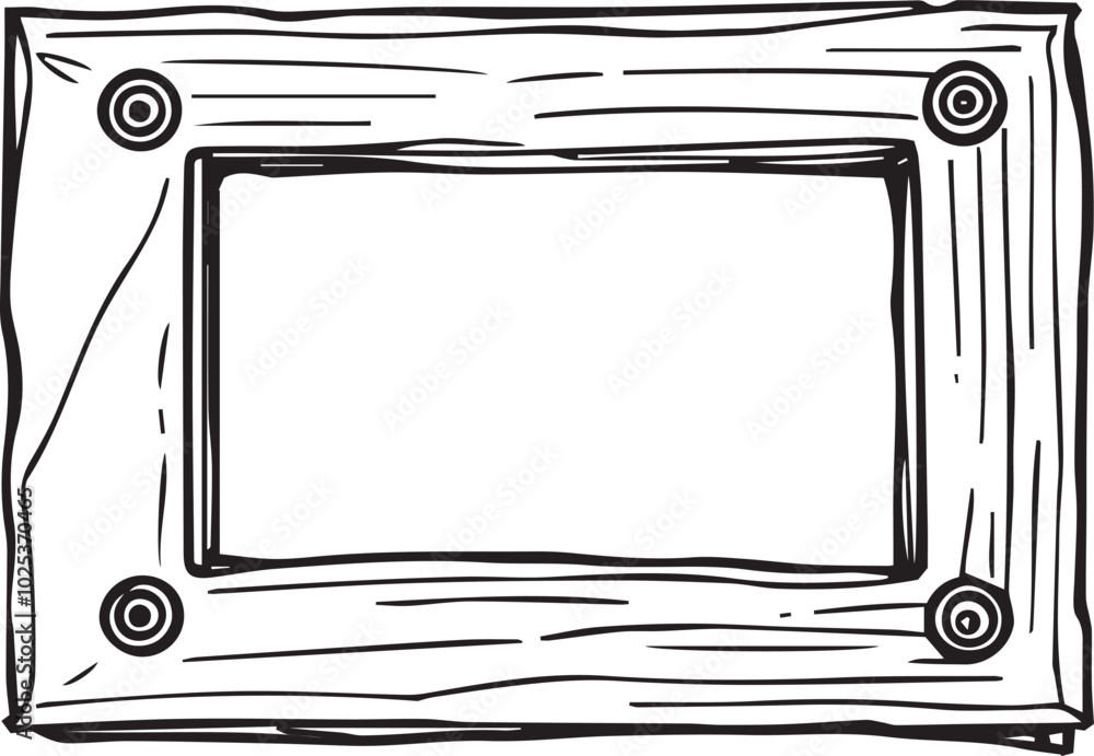Poster hand-drawn illustration of a rectangular frame with four circles in each corner suggesting it's a pi