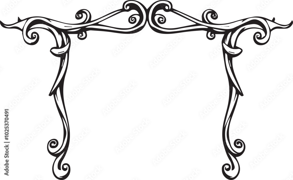 Poster black and white graphic is a decorative element that is a symmetrical frame made up of stylized flow