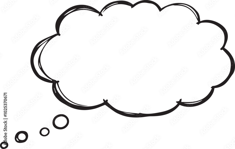Poster hand-drawn thought bubble with a trail of five circles suggesting contemplation or an idea in progre