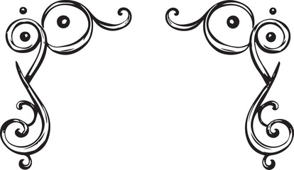 simple black and white illustration of a decorative frame with two symmetrical designs featuring spirals and swirls creating a visually appealing border.