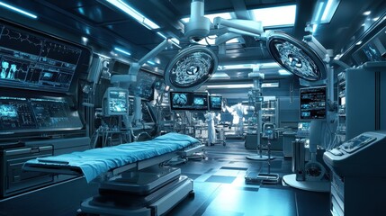 Futuristic Operating Room with Advanced Medical Equipment and Monitors