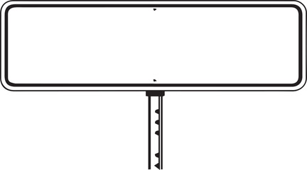 simple black and white illustration of a rectangular sign with a thick border mounted on a post. The sign is blank leaving space for text or an image.