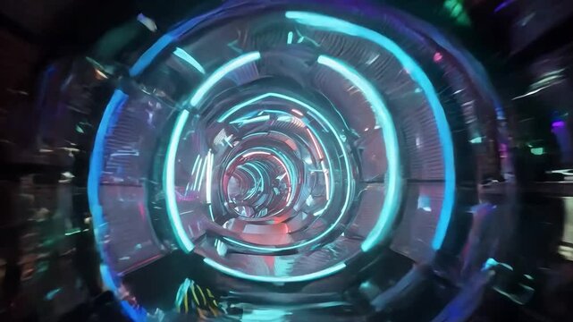 Camera moving through futuristic glowing corridor