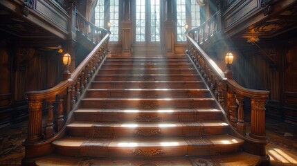Illuminated Staircase in a Grand Mansion