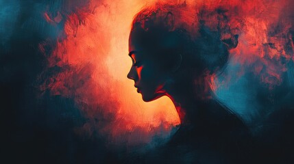 Silhouette of Woman in Vibrant Abstract Lighting - Artistic and Mysterious Imagery