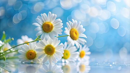 Chamomile flower and white daisies on a blue background © Sayfar