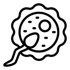Ovulation icon showing sperm meeting ovum under microscope for fertilization.