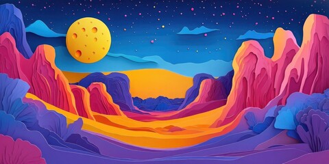 Lunar landscape with unique rock formations under a starry sky, Lunar landscape featuring unique rock formations beneath a starry sky