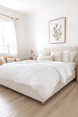 Fototapeta premium an Organic Modern Bedroom with a Sleek and contemporary vibe, wide shot to capture the entire bedroom with bed
