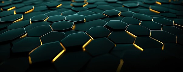 Fototapeta premium Abstract hexagon pattern with glowing edges on a dark surface.