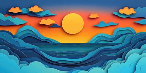 Panoramic view of the evening sky with clouds during sunset, showcasing the beauty of dawn with illuminated clouds over the water