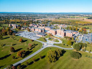 Aerial drone view of Veterans Affairs hospital and facility. 