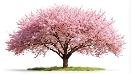 Obraz premium Cherry blossom blooming in spring season on white background at tilted angle
