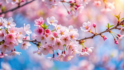 Obraz premium Cherry blossom branch in spring against the sky creation Eye Level