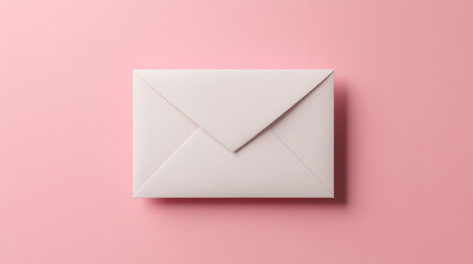 A close-up view of a clean, white envelope on a soft pink background, ideal for showcasing mail, communication, or stationery concepts.