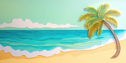 Fototapeta premium Beautiful coconut palm on a sandy beach with vibrant turquoise water, Coconut palm on sandy beach with turquoise water