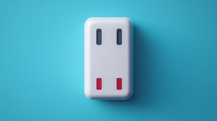 A modern electrical outlet on a blue background, featuring two ports and a sleek, minimal design for contemporary interiors.