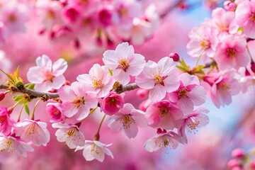 Cherry blossoms in spring blooming into pink flowers