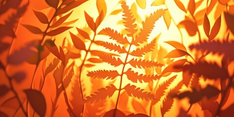 Macro shot of a fern illuminated by sunset light, Close up of a fern bathed in golden sunset light