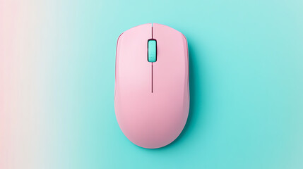 A sleek pink wireless mouse on a vibrant turquoise background, perfect for tech enthusiasts and modern workspace designs.