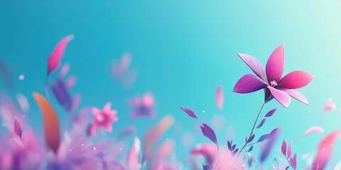 Vibrant purple flower captured with selective focus against a clear blue sky and softly blurred backdrop