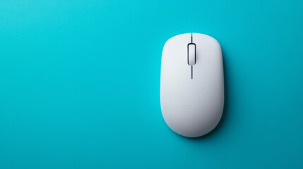 A sleek white computer mouse on a vibrant turquoise background, perfect for modern workspace themes and tech-related visuals.