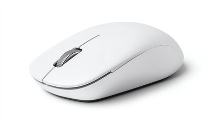 A sleek white computer mouse on a white isolated background, showcasing modern design and functionality for office or personal use.