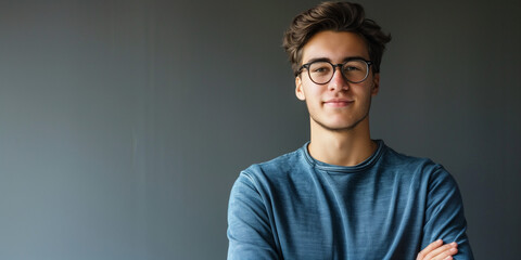 Fototapeta premium Confident Young Man in Casual Attire Against a Neutral Background