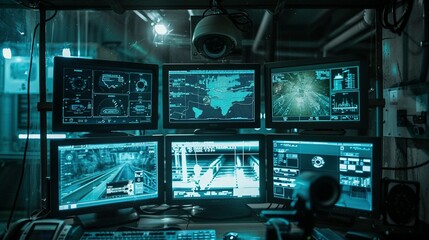 Obraz premium Surveillance Quad Screen Display