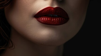 Detailed close-up of female lips, showcasing a stunning lipstick shade that enhances their natural beauty and allure.