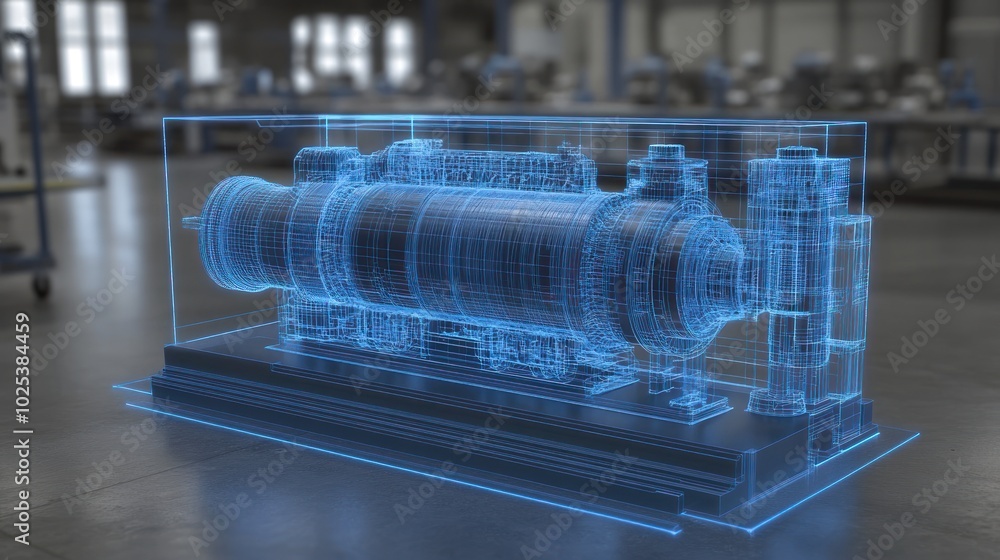 Aufkleber Wireframe Model of a Large Industrial Machine in a Factory Setting