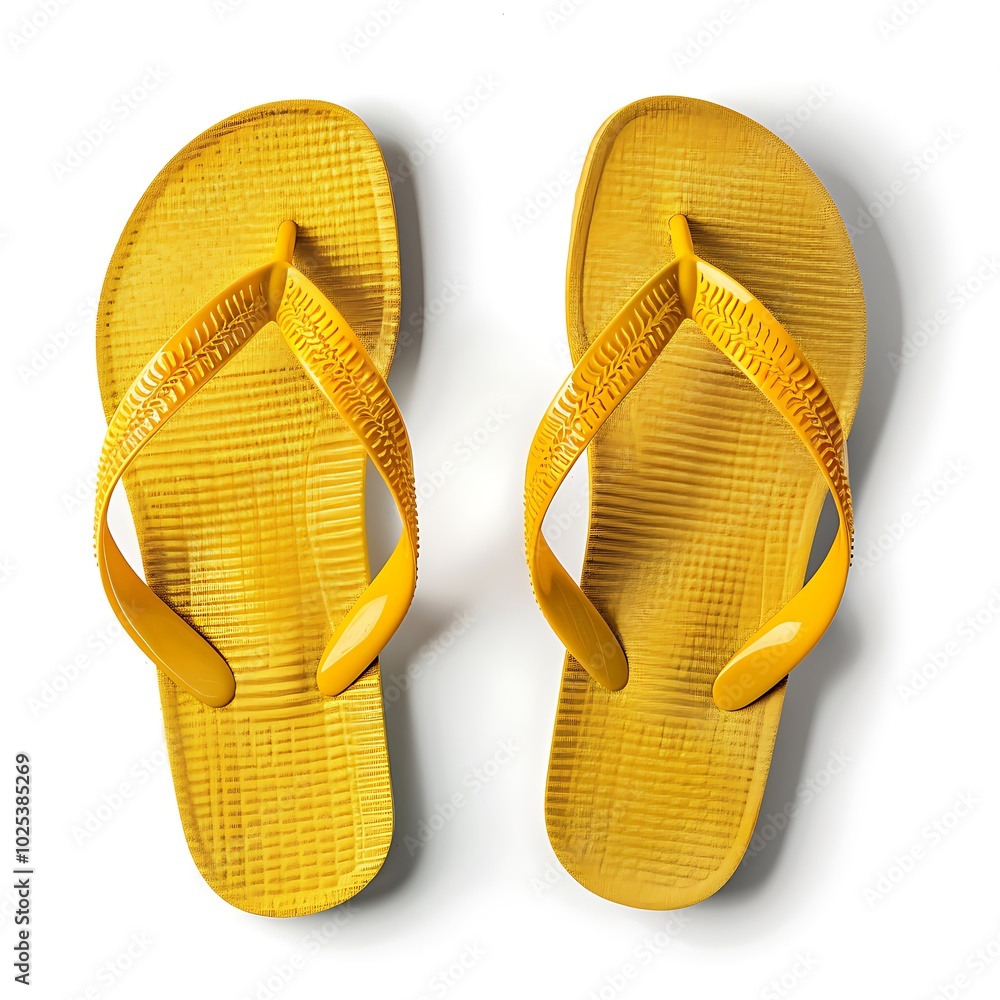 Wall mural pair of yellow flip flops isolated on white background