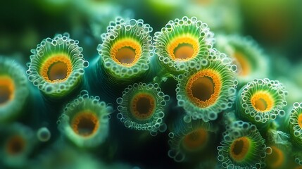 algae in a marine sample bright and intricate patterns observation of algae in a marine sample with bright colors and intricate patterns