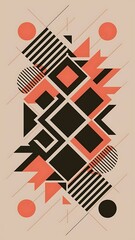 Obraz premium Geometric background with squares, triangles, circles. Shapes harmoniously interact, creating visually striking design for digital designs, presentations, website banners, social media posts