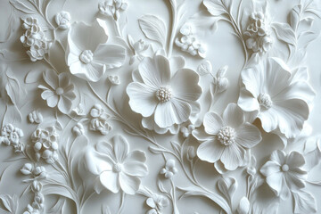 Intricate White Bas-Relief Floral Sculpture: A Delicate Masterpiece of Artistry Embellishing the Wall