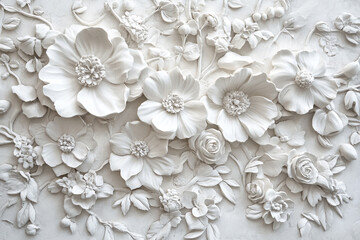 Intricate White Bas-Relief Floral Sculpture: A Delicate Masterpiece of Artistry Embellishing the Wall