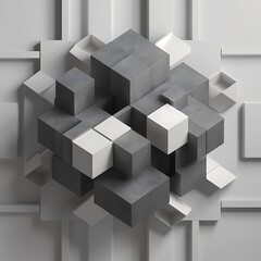 Vector Abstract geometric shape from gray cubes. White squares