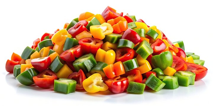 Chopped colorful capsicums on white background