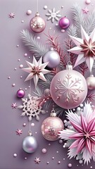 christmas background with baubles and snowflakes